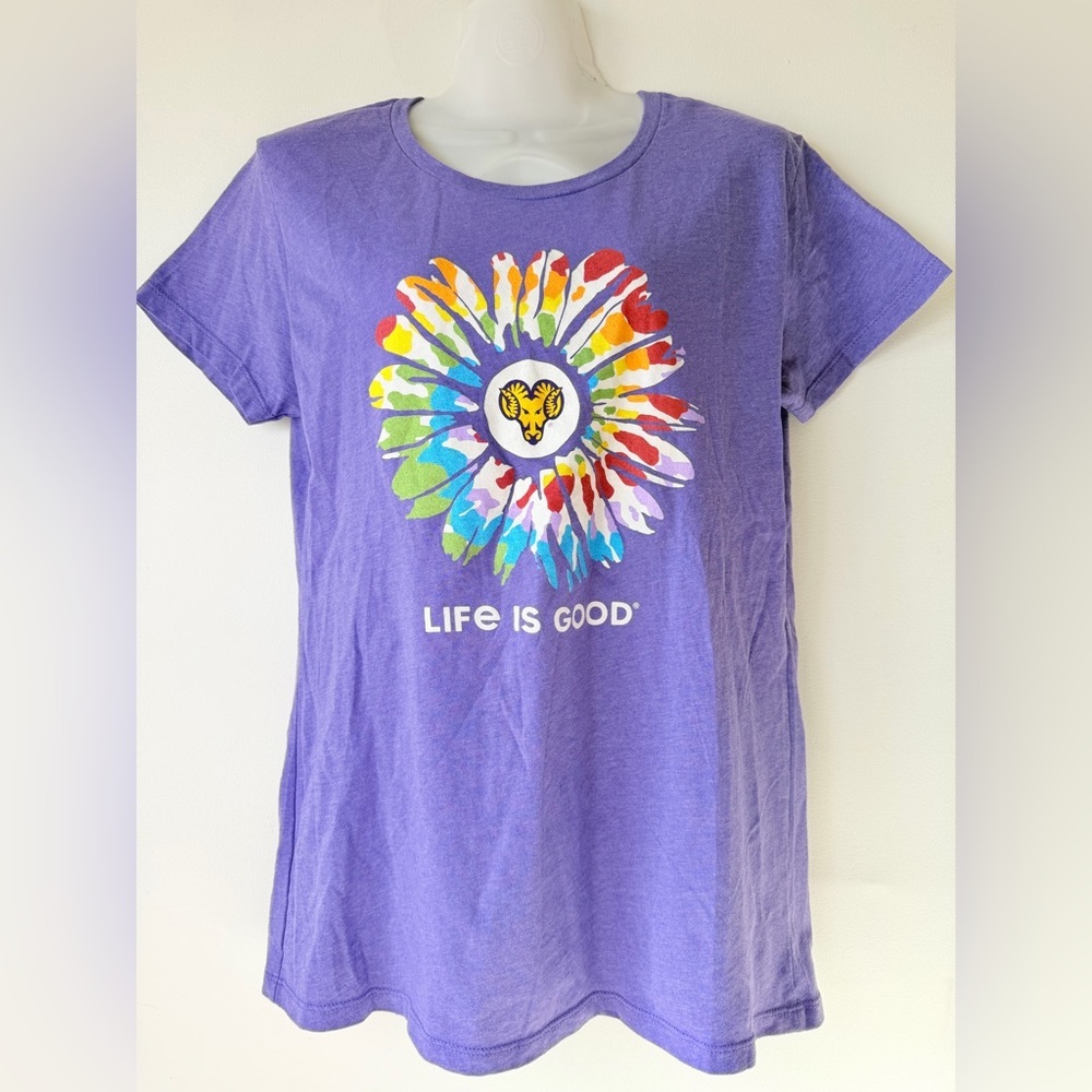 Life Is Good Purple Rainbow Color Ram Print Women Size M/L Lightweight Tee Shirt